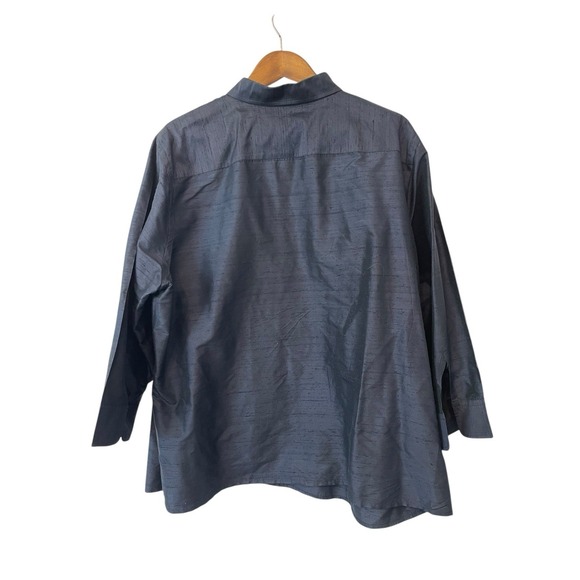 Women's Ralph Lauren Button Down Silk Blouse Navy Size 22W Boxy Lagen Look Artsy - Picture 2 of 7